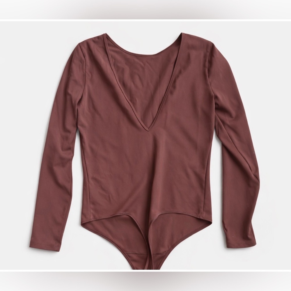 Abercrombie & Fitch Soft AF Collection Deep V Back Bodysuit- Cocoa- Size Large
